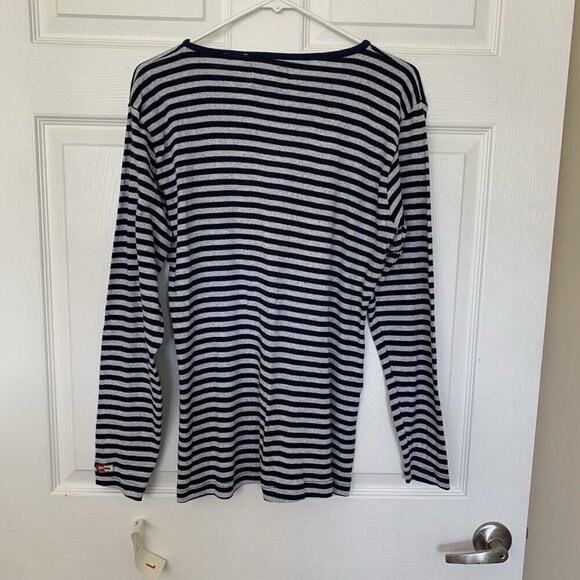 Crazy Horse Womens Large Blue Gray Stripe Henley Knit Vneck Top New Long Sleeve - Picture 7 of 8